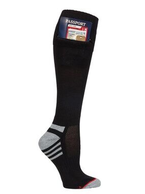 Pocket Socks Crew Security Travel Socks Black M NWT